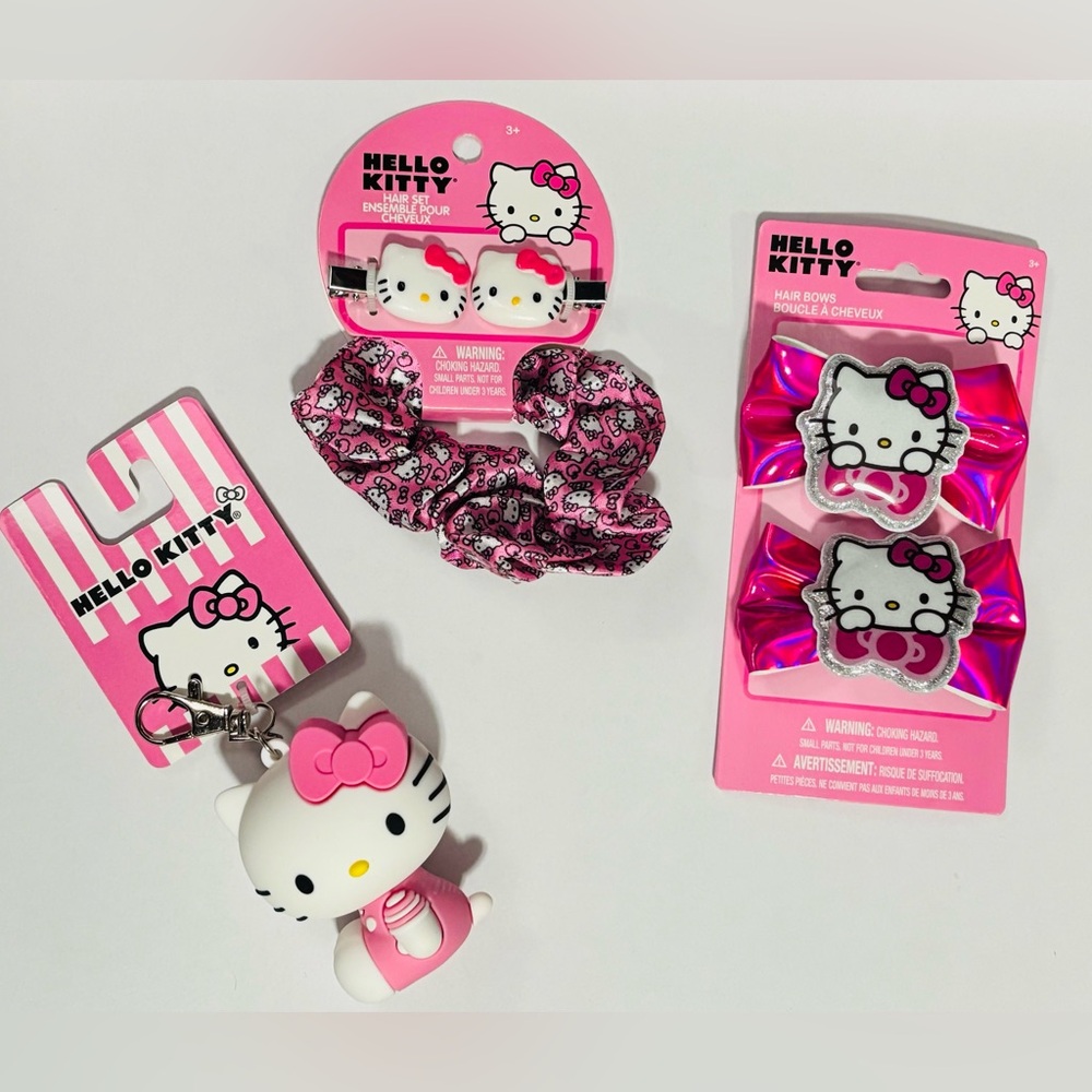 Bundle of Hello Kitty Hair Bows, Scrunchie, Clips & 3D Clip Keychain - Picture 6 of 9